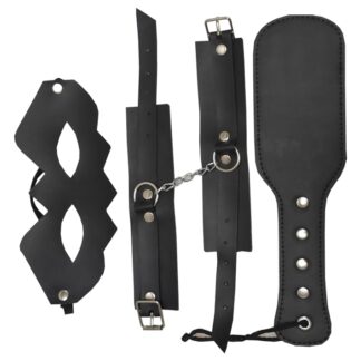 Kit de cuero Esposas + Antifaz + Fusta negro: Kits de cuero