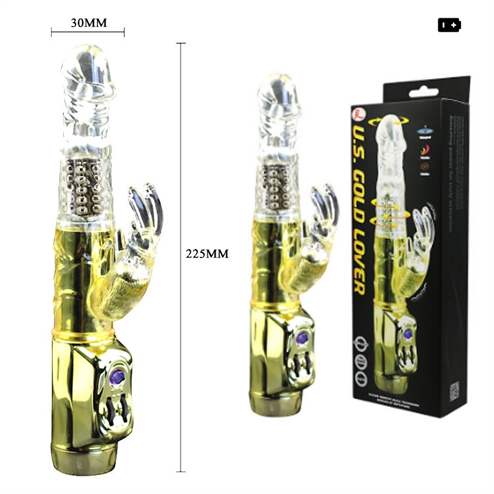 Vibrador rotativo con estimulador de clítoris y velocidad regulable