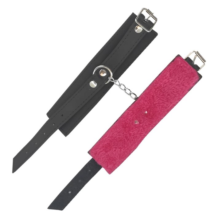 Esposas de cuero con peluche fucsia
